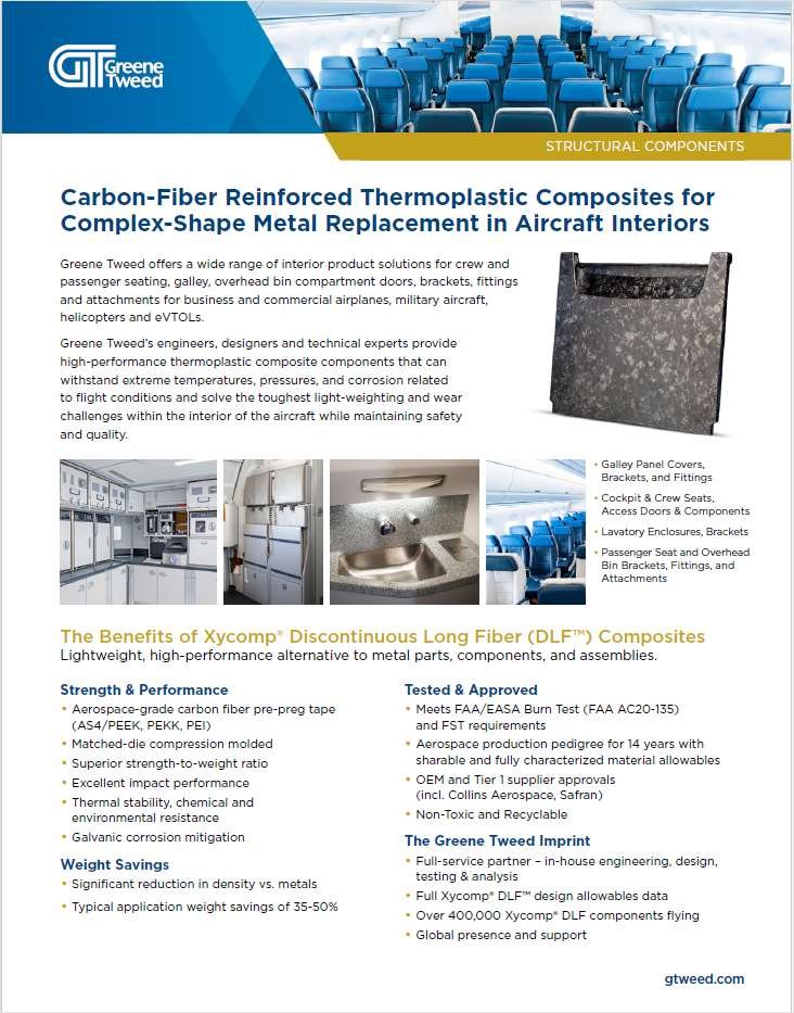 Carbon-Fiber Reinforced Thermoplastic Composites for Complex-Shape Metal Replacement in Aircraft Interiors